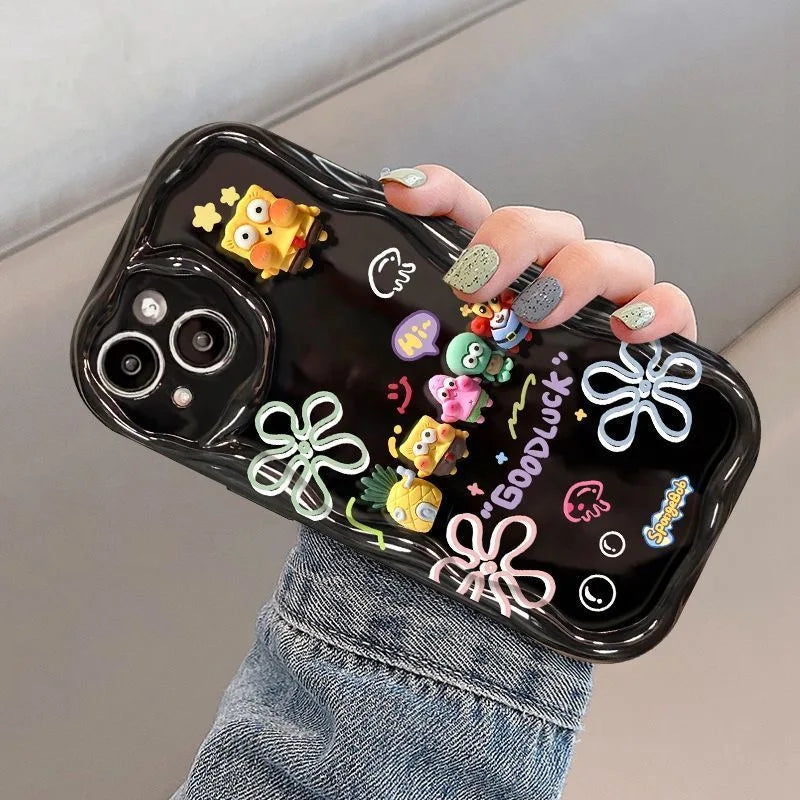 SpongeBob Case - Black Silicone with Flowers