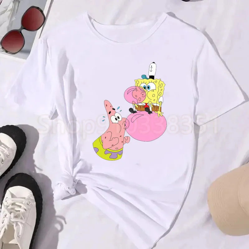 SpongeBob White T-Shirt - Friendship Hug (Cute)