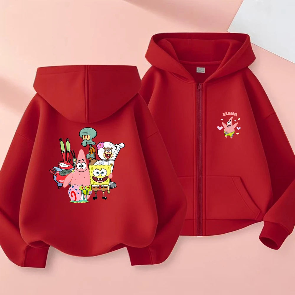 SpongeBob SquarePants Kids' Zip-Up Cardigan - Black (Streetwear Style)