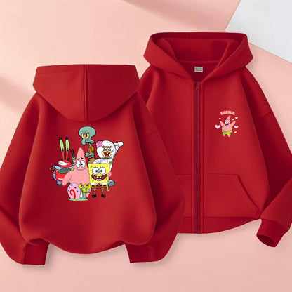 SpongeBob SquarePants Kids' Zip-Up Cardigan - Black (Streetwear Style)