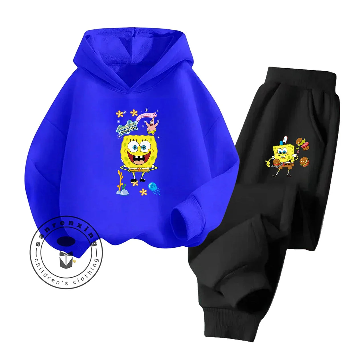 SpongeBob Contrast Set - White & Black Pants