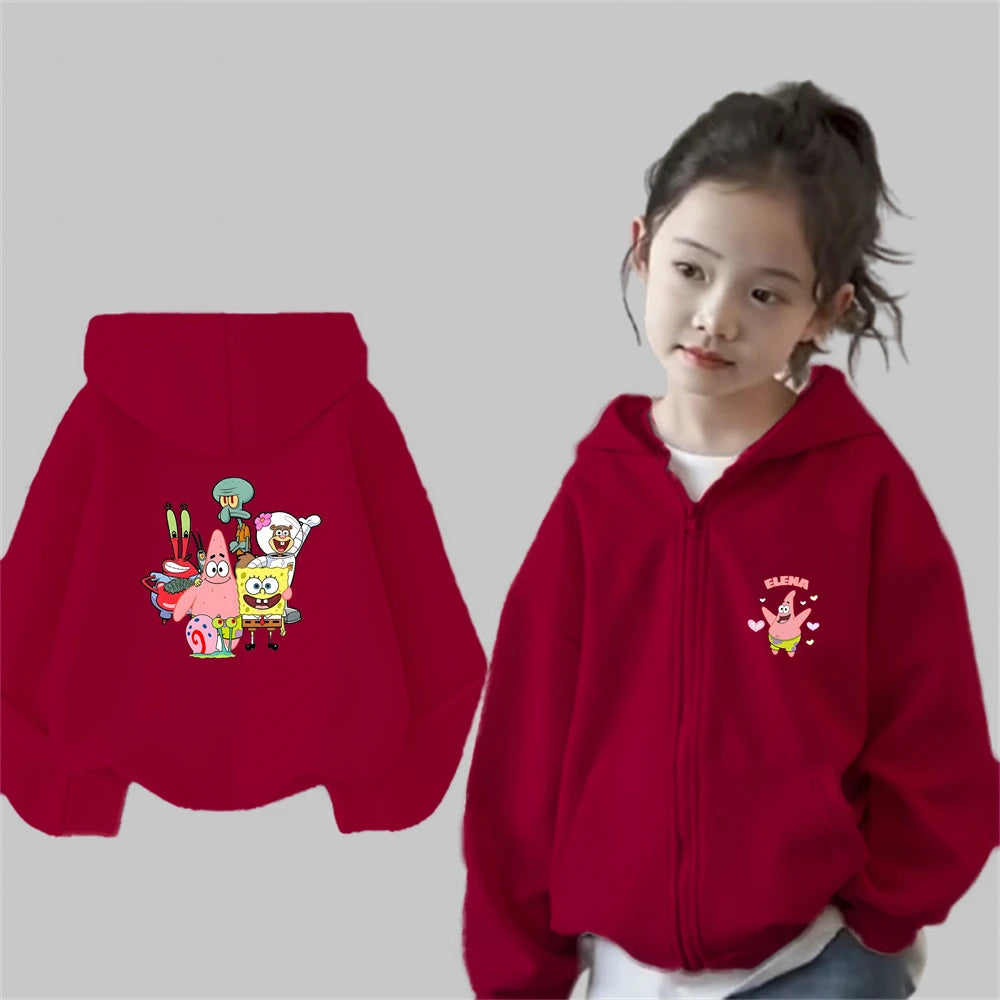 SpongeBob SquarePants Kids' Zip-Up Cardigan - Black (Streetwear Style)