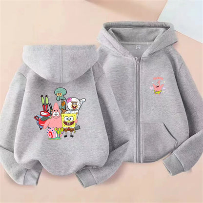 SpongeBob SquarePants Kids' Zip-Up Cardigan - Black (Streetwear Style)