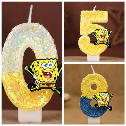 Bougie d'anniversaire Bob l'Éponge : chiffre pailleté