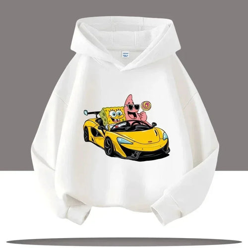 Sweat blanc Bob l'Éponge : grand prix, voiture de luxe