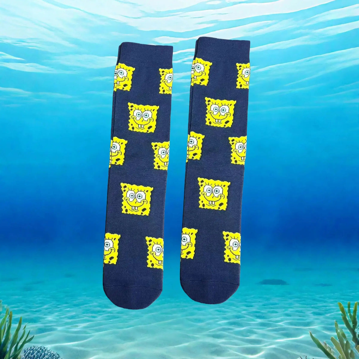 Chaussettes bleu marine Bob l'Éponge : duo Bob et Patrick
