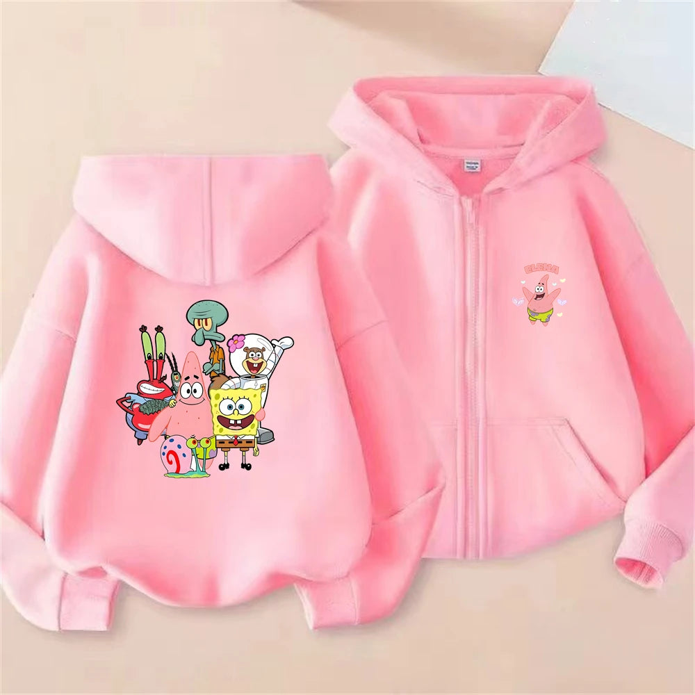 SpongeBob SquarePants Kids' Zip-Up Cardigan - Black (Streetwear Style)