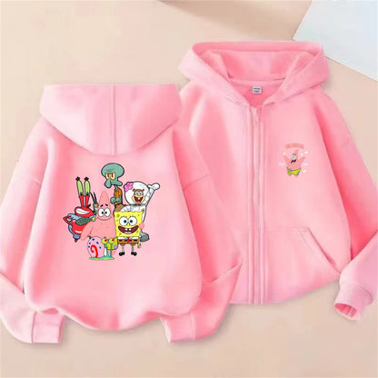 SpongeBob SquarePants Kids' Zip-Up Cardigan - Black (Streetwear Style)